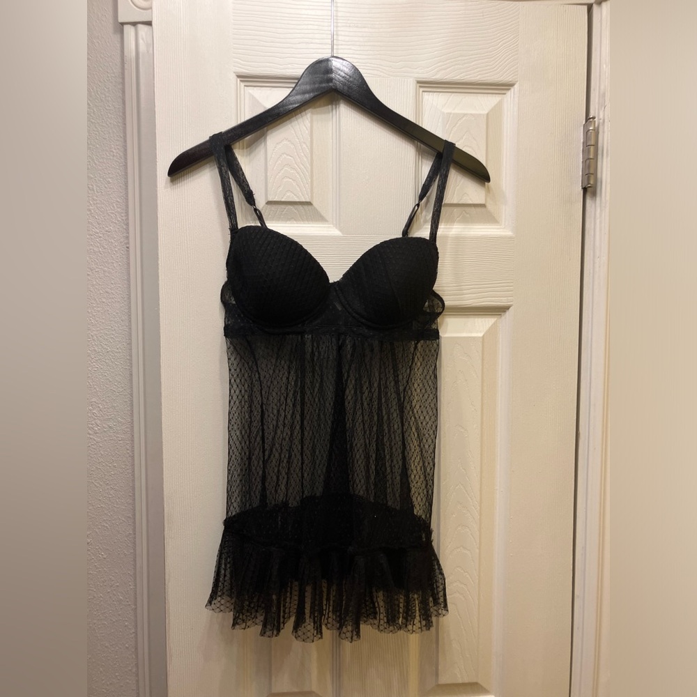 Oh La La Cheri Paris Black Sheer Polka Dot lingerie top